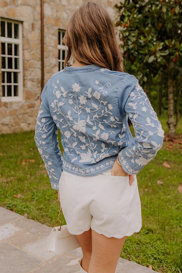 Free Flowing Floral Embroidered Chambray Top Product Image