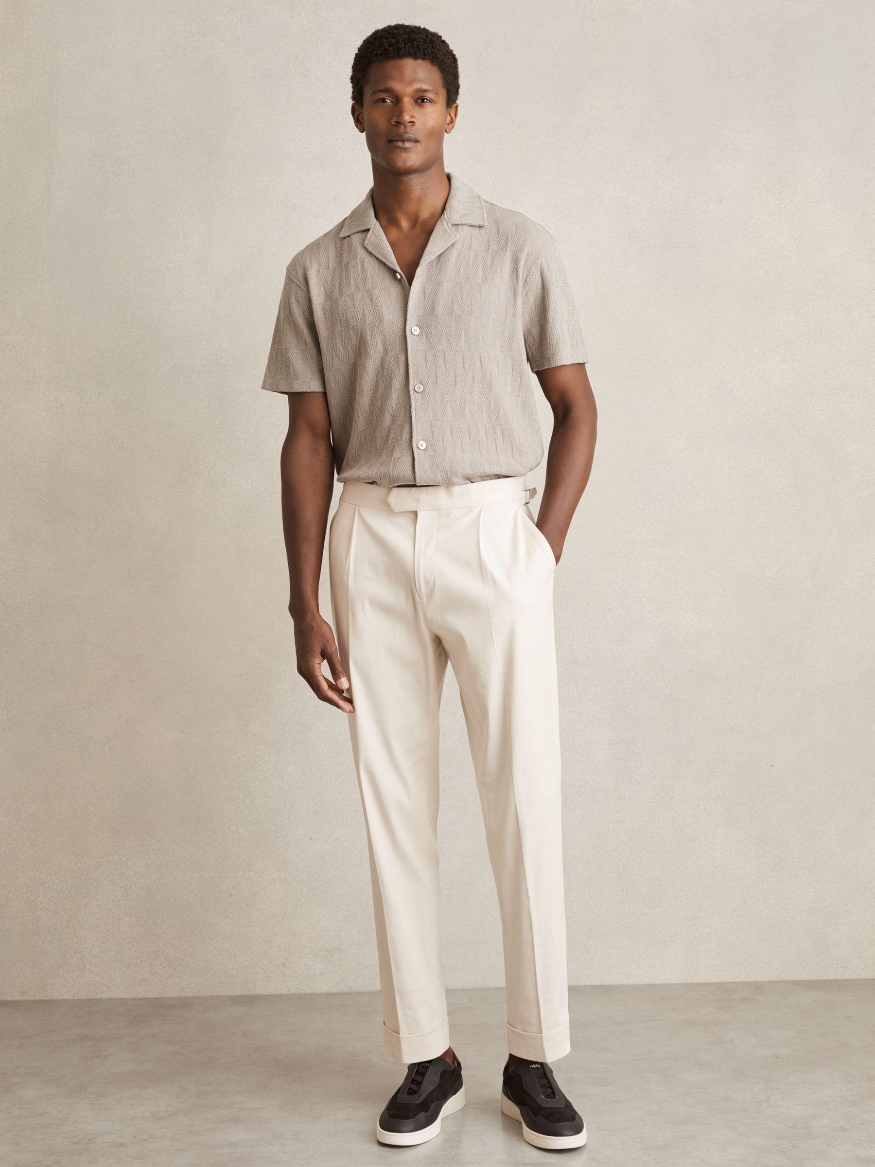 Cotton Textured Cuban-Collar Shirt in Mink Brown Product Image