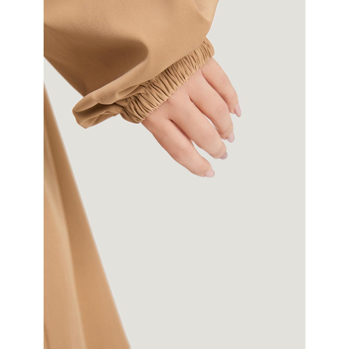 Plus Size Two Tone Drawstring Stand Collar Trench Coat Women LightBrown Dailywear Elastic cuffs Plain 28/5X Pocket Casual Trench Coats BloomChic Product Image