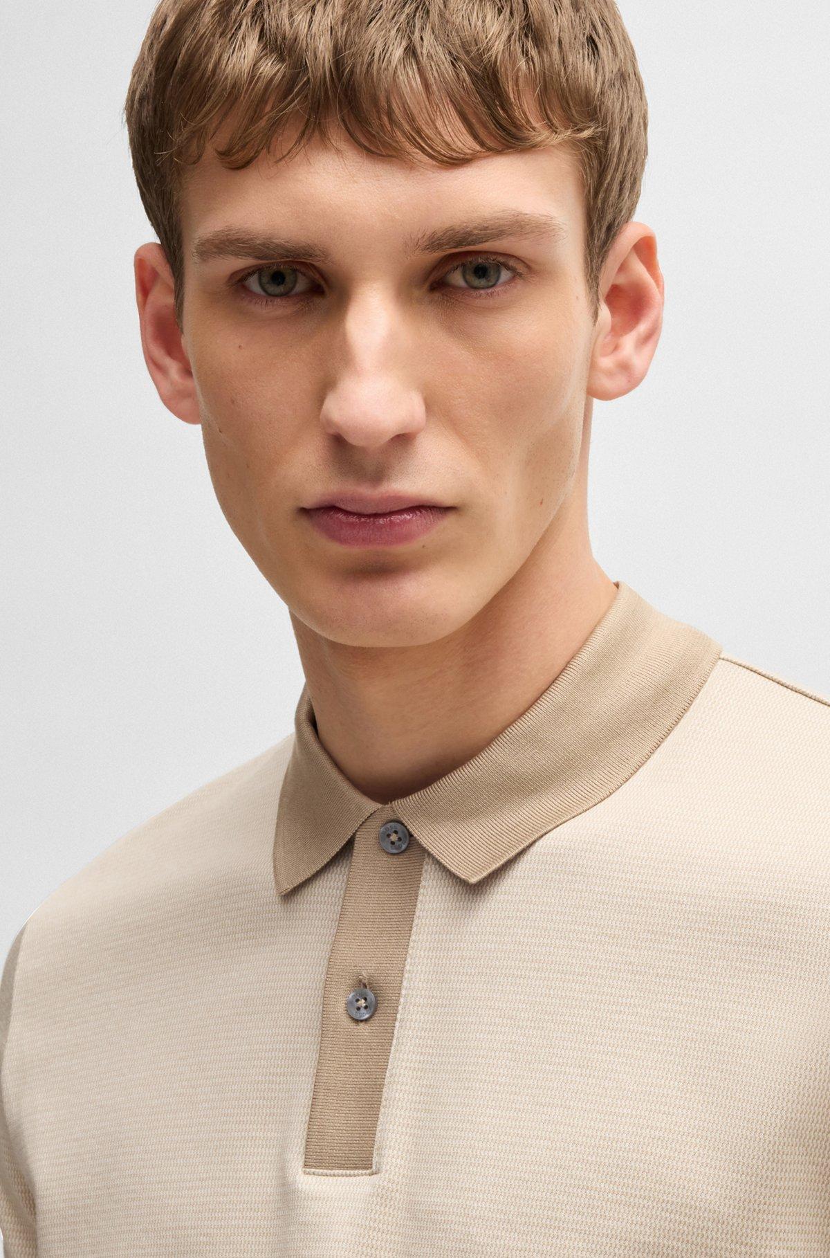Micro-pattern polo shirt in mercerised cotton Product Image