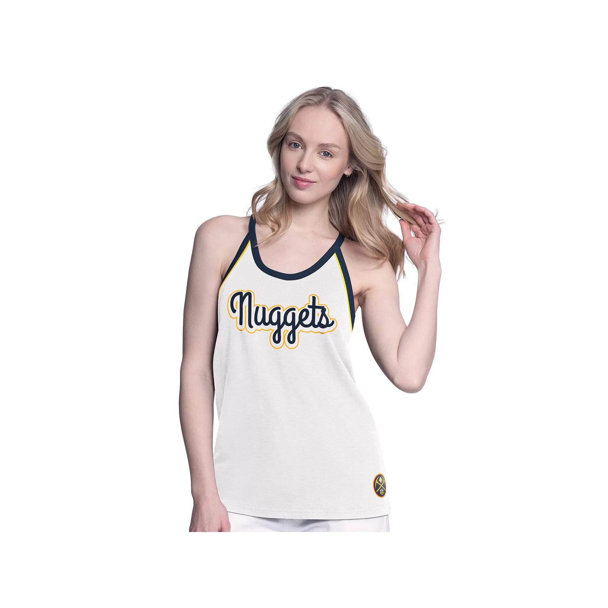 Women's G-III 4Her by Carl Banks White Denver Nuggets Curveball Racerback Tank Top,  Product Image