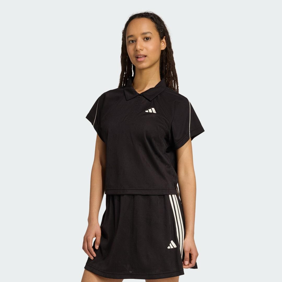 adidas Stadium 3-Stripes Tennis Inspired Jacquard Polo Tee Black S Womens Product Image