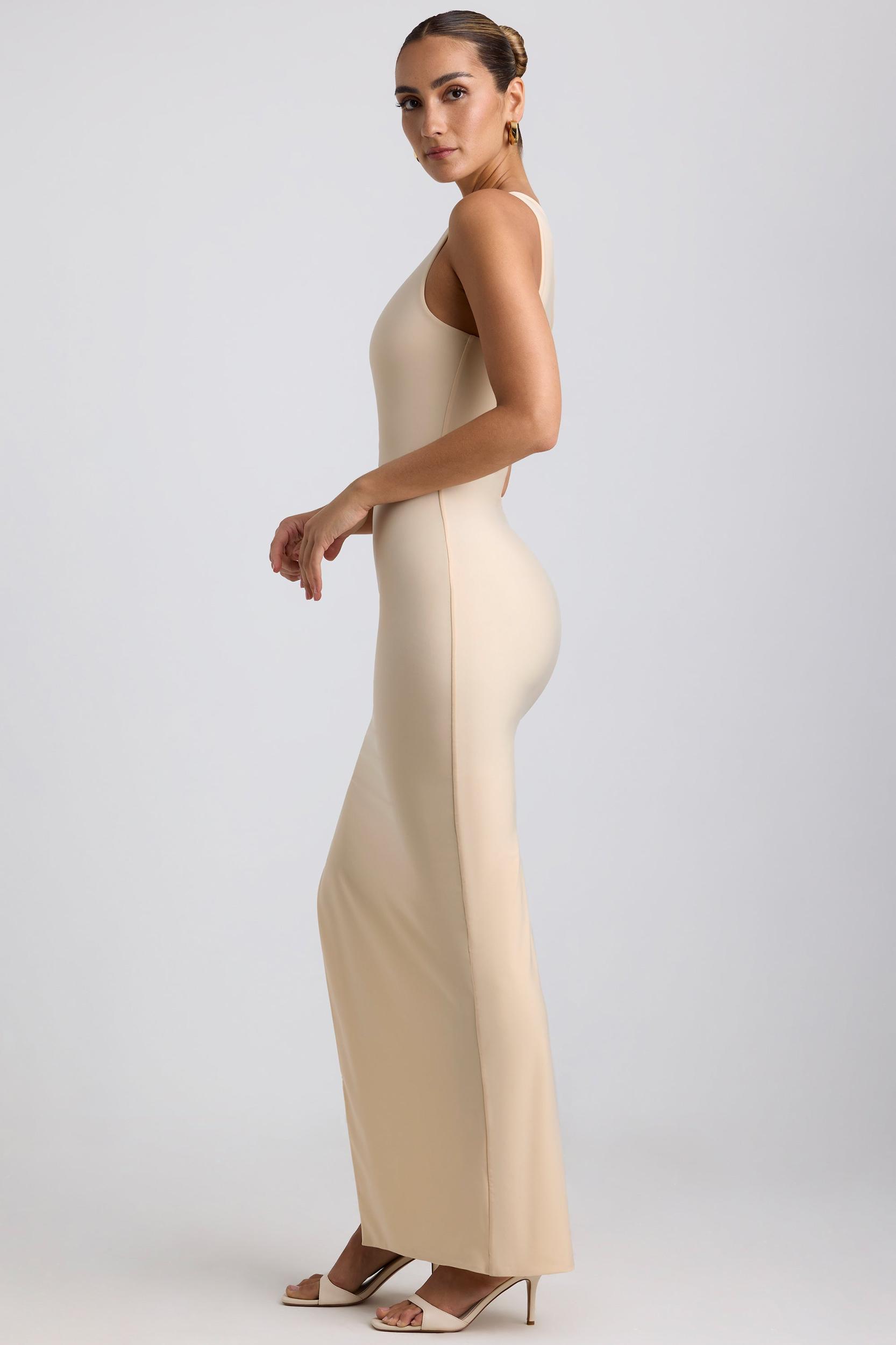 Ruched Asymmetric One-Shoulder Maxi Dress in Buttercream Product Image