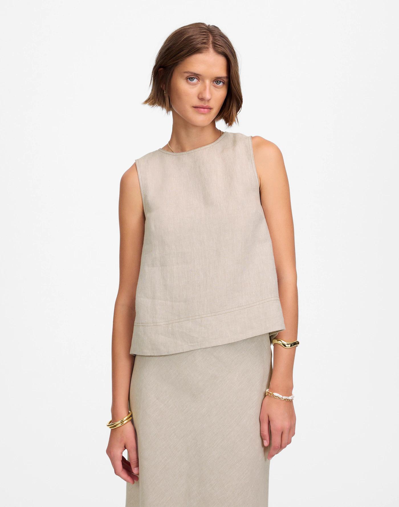 Linen Pleated Shell Top Product Image