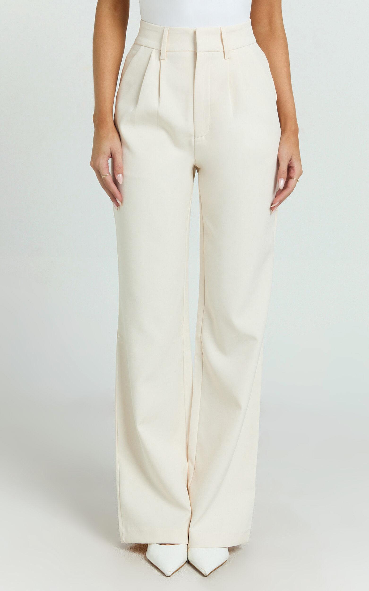 Melissa Pants - Pleat Front Wide Leg Tailored Pants in Cream Product Image