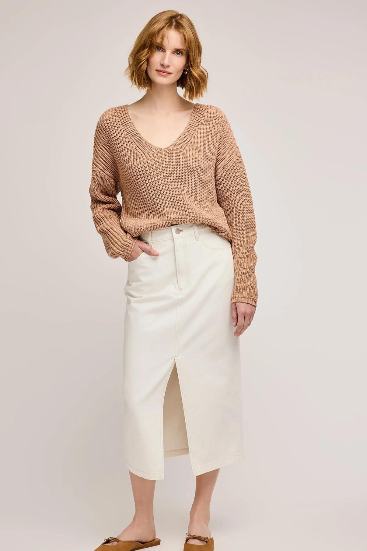 Spencer V-Neck Knit Sweater- Tan Product Image
