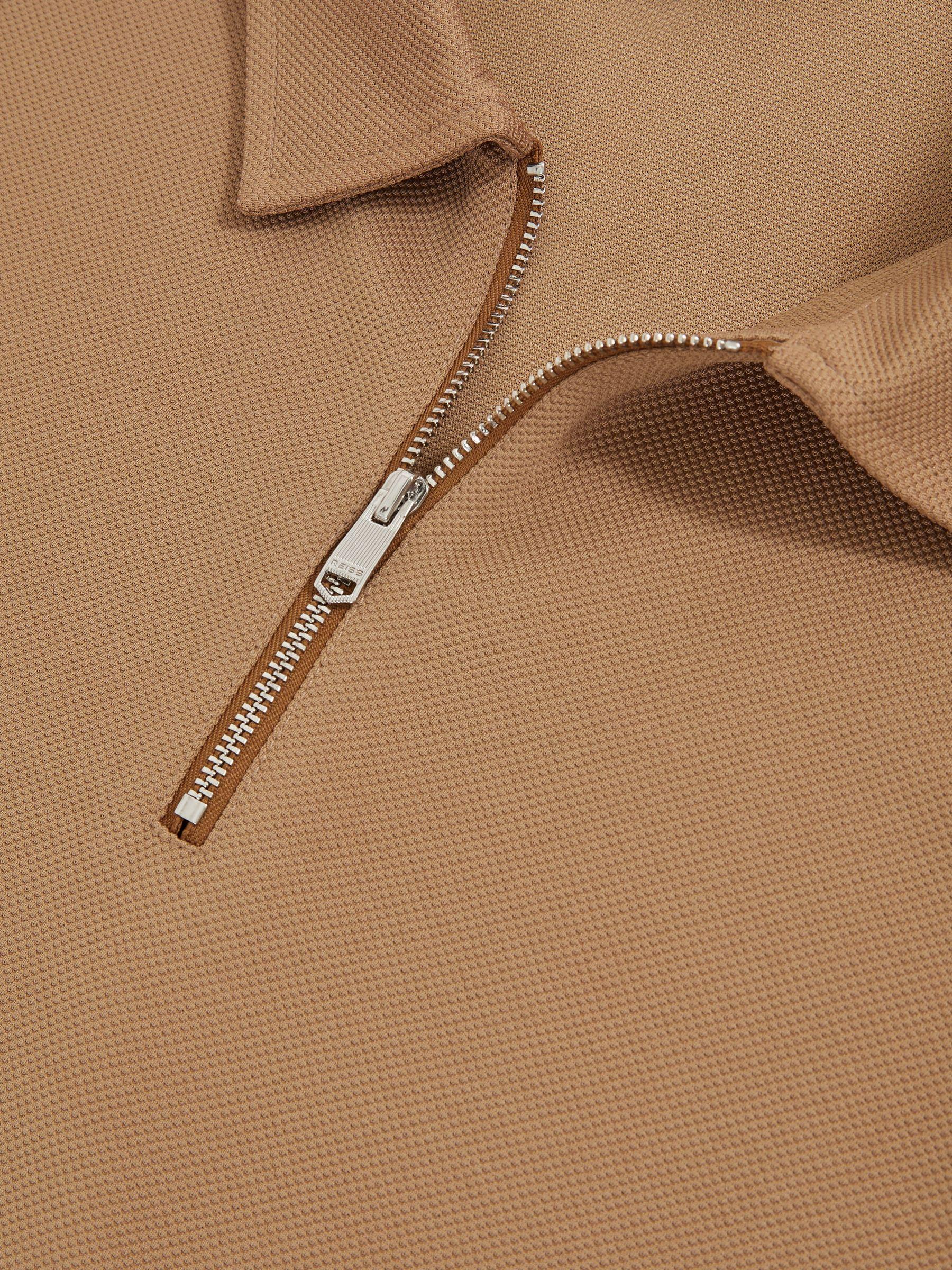 Textured Half-Zip Tipped Polo Shirt in Camel Product Image