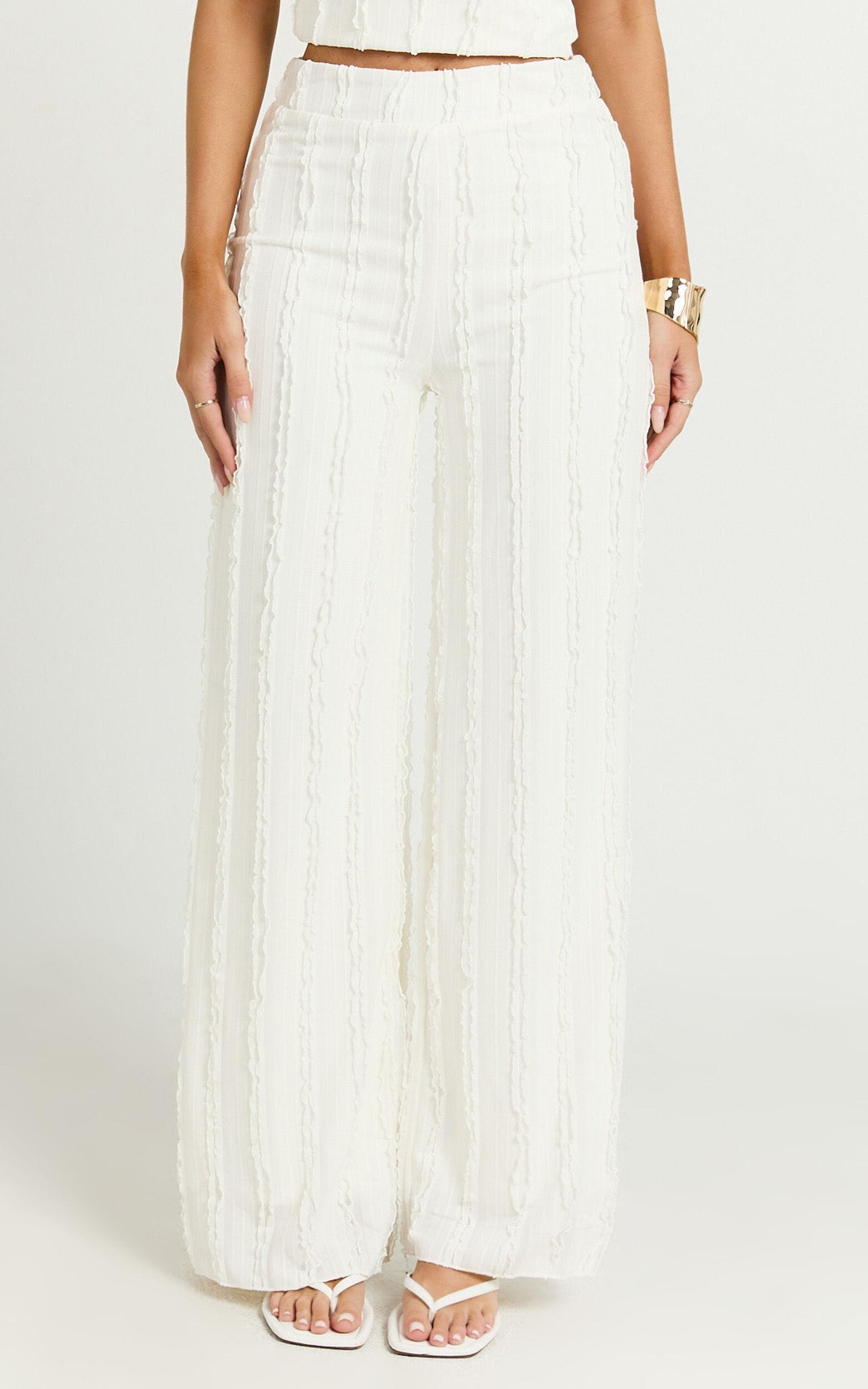 Almarie Pants - Mid Waisted Wide leg Textured Pants in Off White Product Image