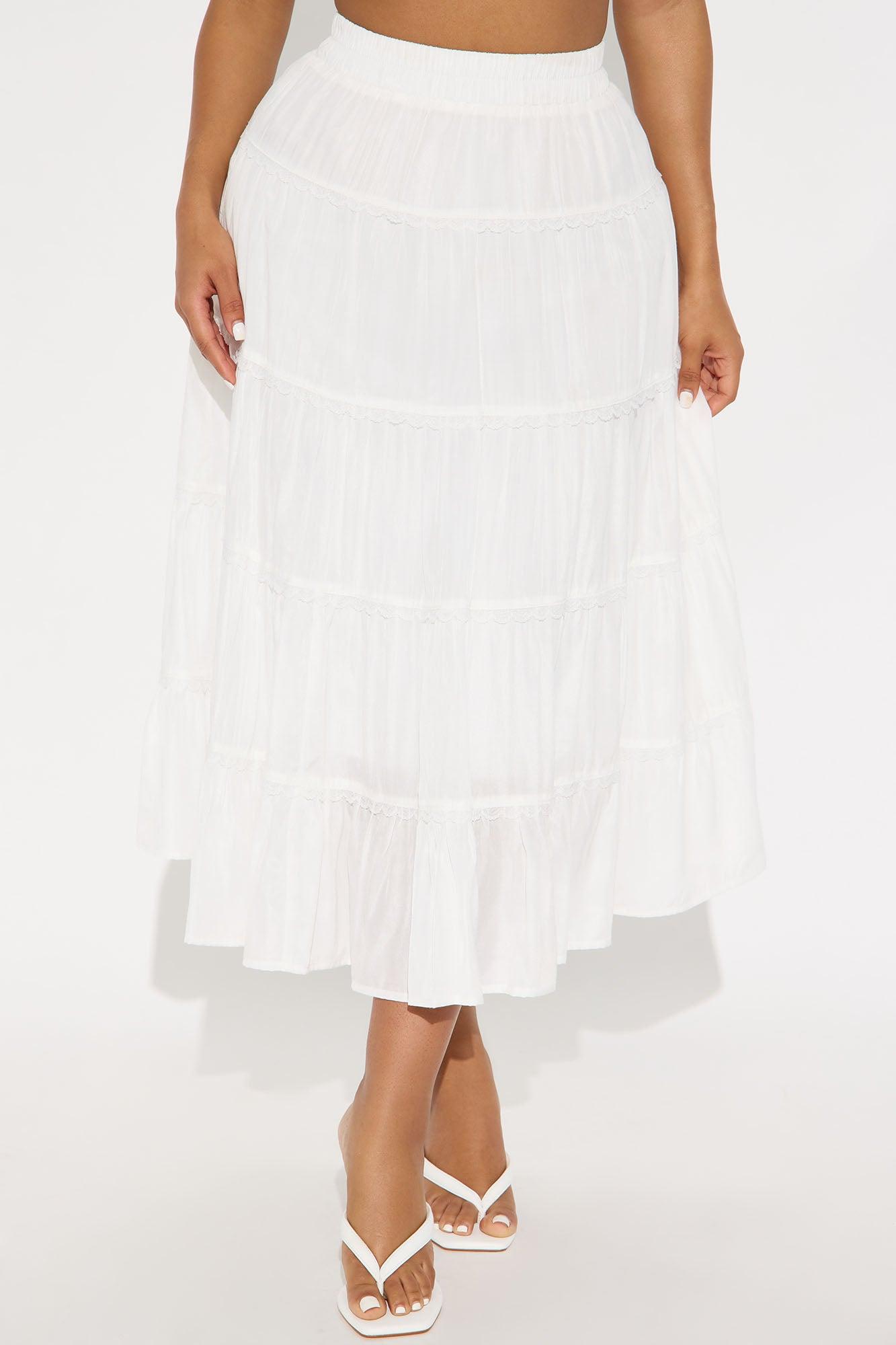 Rosalia Tiered Midi Skirt - White Product Image