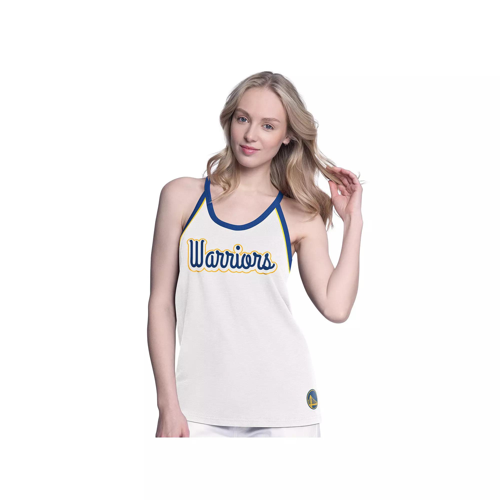 Women's G-III 4Her by Carl Banks White Golden State Warriors Curveball Racerback Tank Top,  Product Image