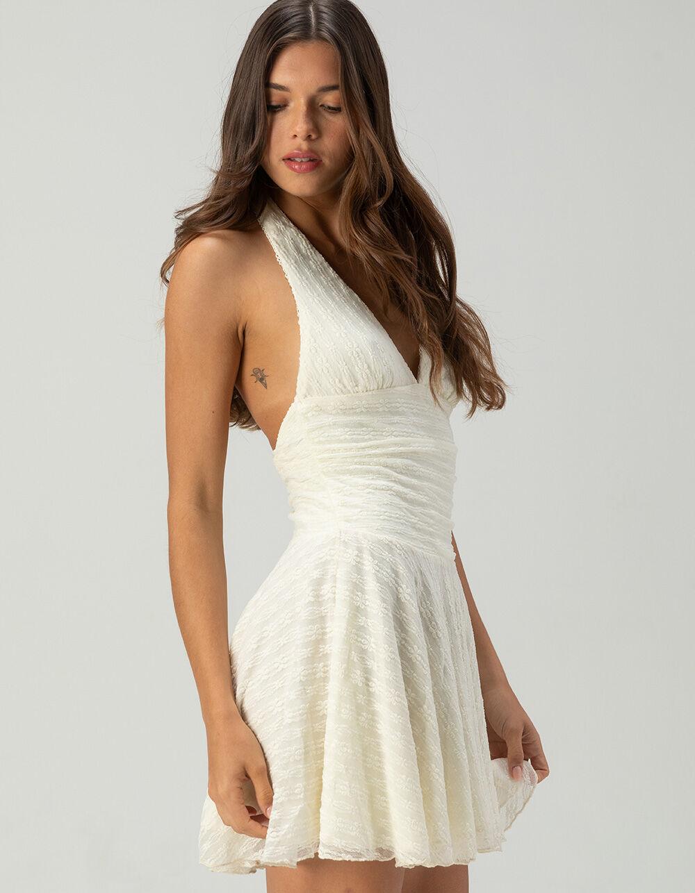 COTTON CANDY LA Lace Halter Womens Dress - ECRU Product Image