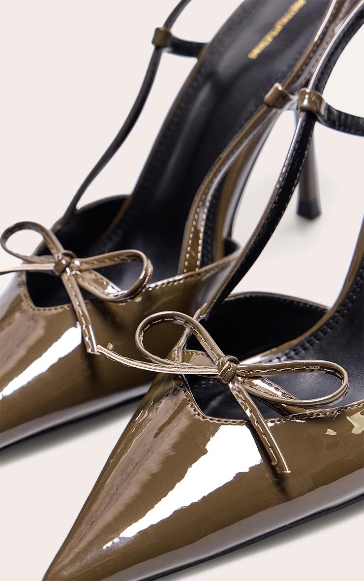 Olive PU Point Toe Bow Detail Mid Heel Courts Product Image