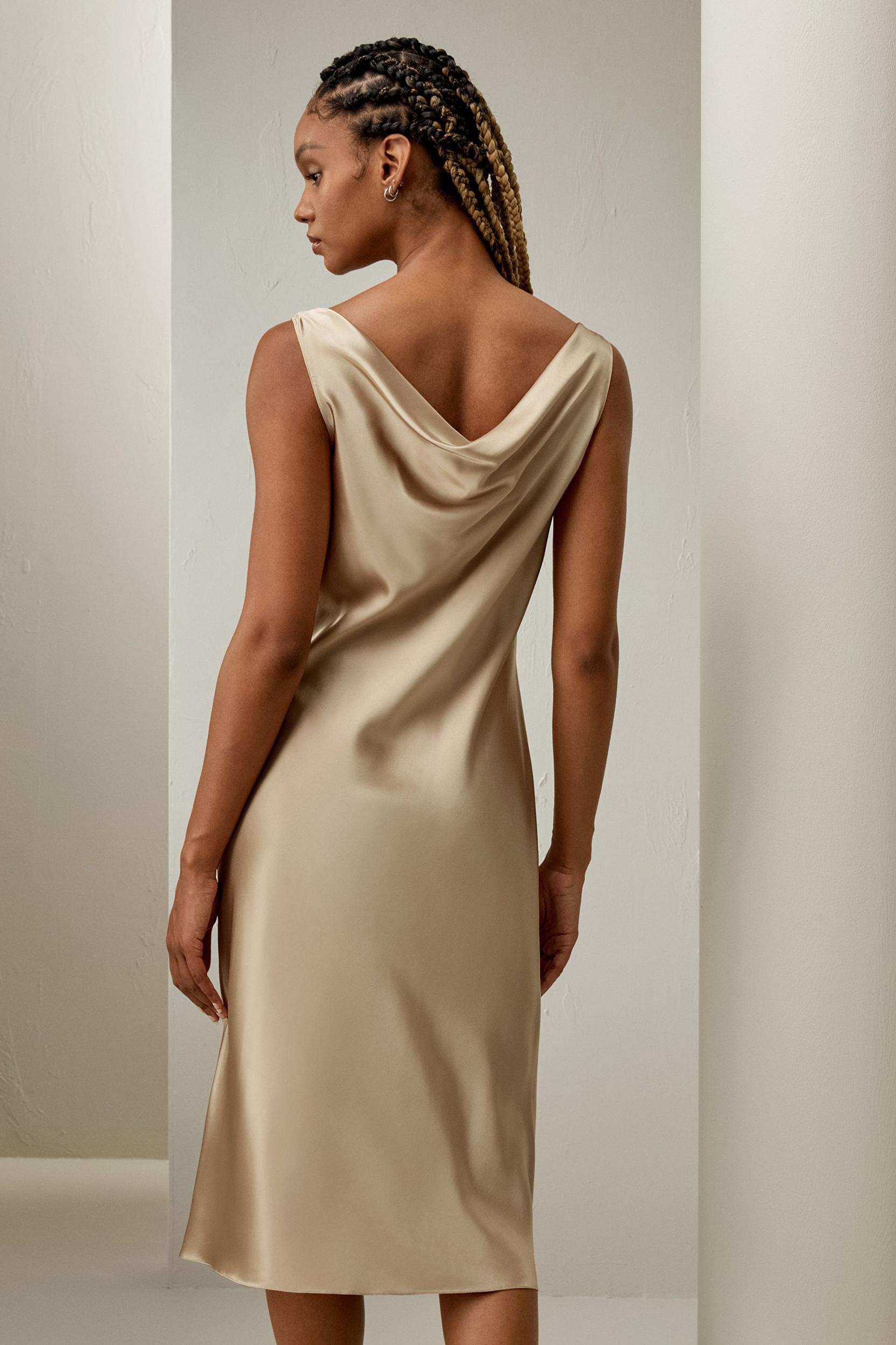 Cowl-Neck Watershine Silk Midi Dress Product Image