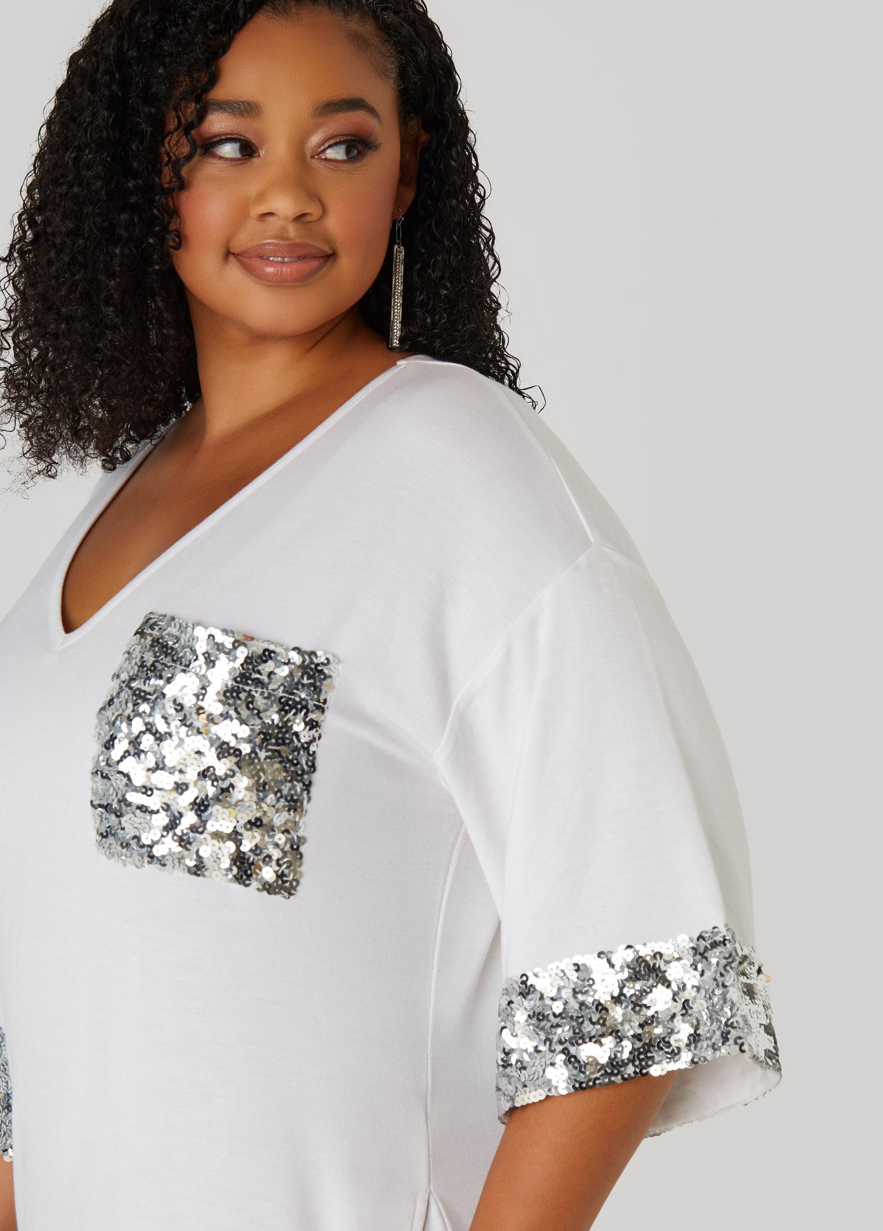 Plus Size Sequined Terry T Shirt Dress Ashley Stewart Product Image
