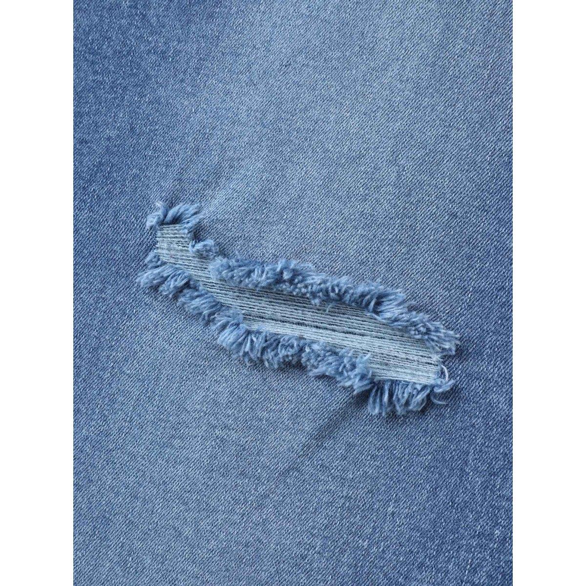 Plus Size Stretchy Ripped Flared Hem Jeans Women Midblue Medium stretch Slanted pocket Jeans BloomChic 22/3X Product Image