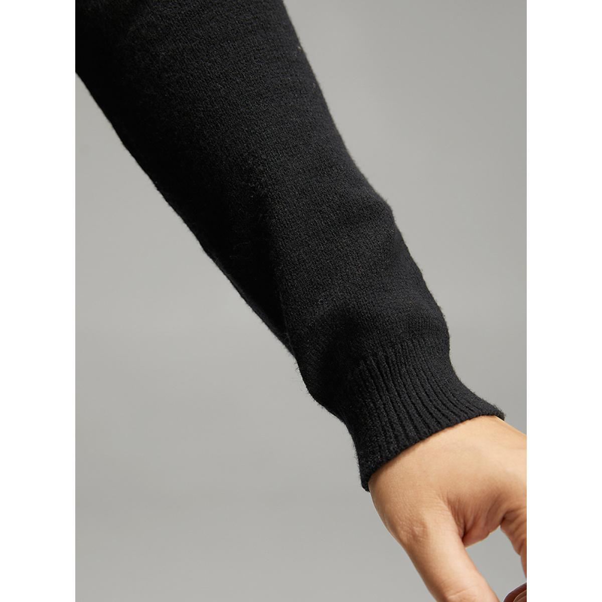 Plus Size Supersoft Essentials Geo Contrast Raglan Sleeve Pullover Black Women Casual Loose Long Sleeve Round Neck Dailywear Pullovers BloomChic 14-16/1X Product Image