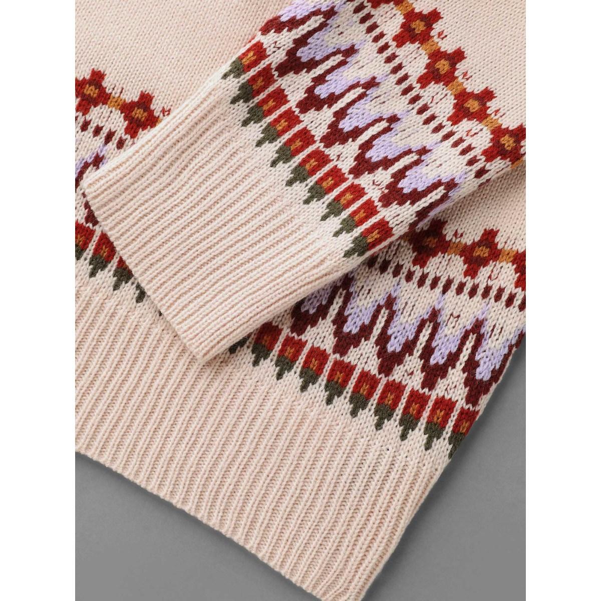 Plus Size Round Neck Bandana Color Contrast Pullover Apricot Women Casual Loose Long Sleeve Round Neck Everyday Pullovers BloomChic 14-16/1X Product Image