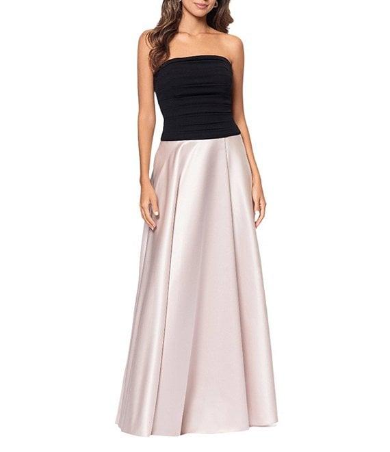 Xscape Mixed Media Satin Strapless Neck Sleeveless A-Line Gown Product Image