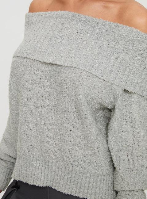 Parkley Boucle Off The Shoulder Sweater Grey Marle Product Image