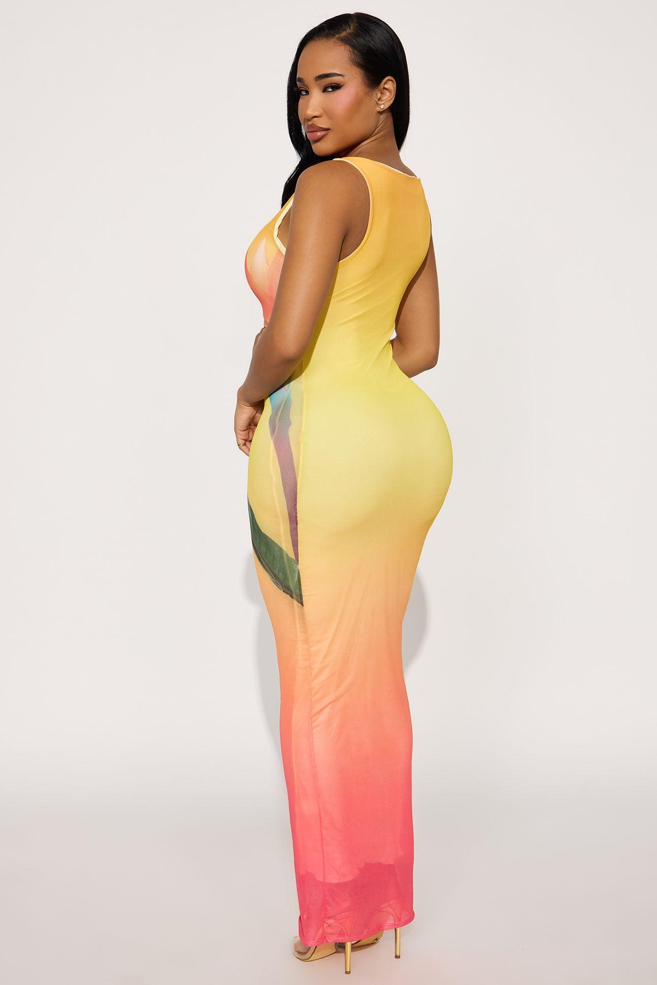 Isla Floral Mesh Maxi Dress - Orange/combo Product Image