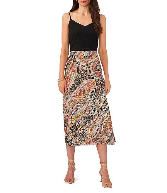 1. STATE Tapestry Paisley Print Coordinating Pull-On Satin Midi Skirt Product Image