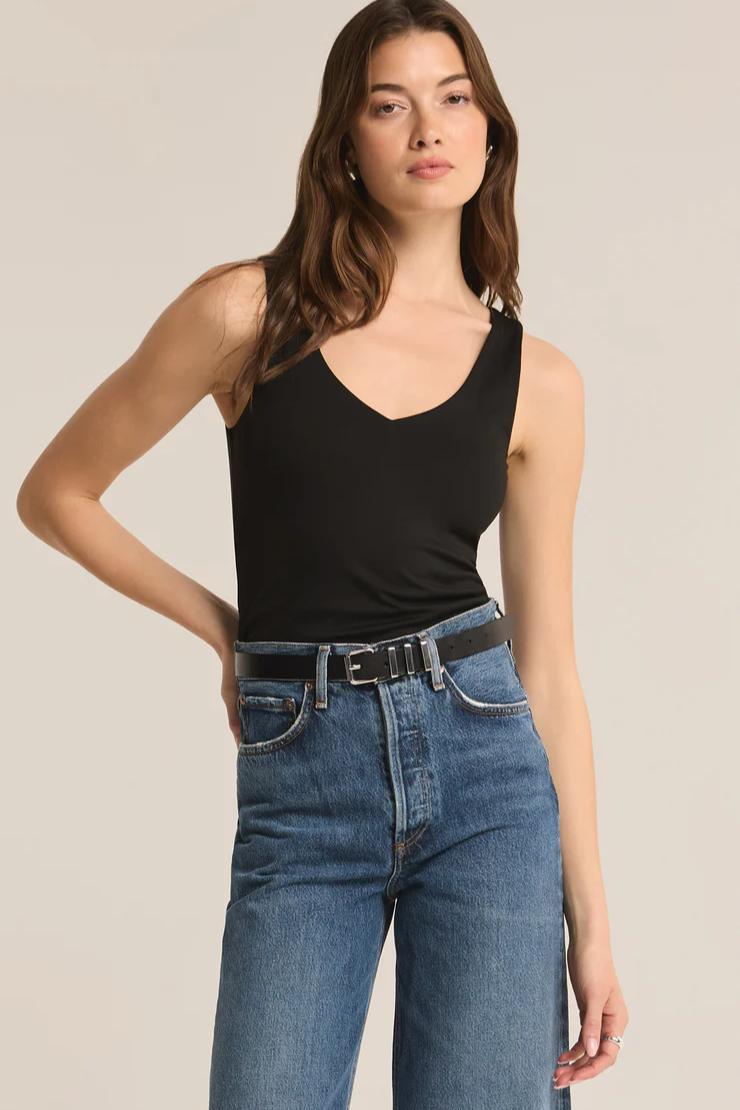 Avala V-Neck So Smooth Tank - Black Product Image