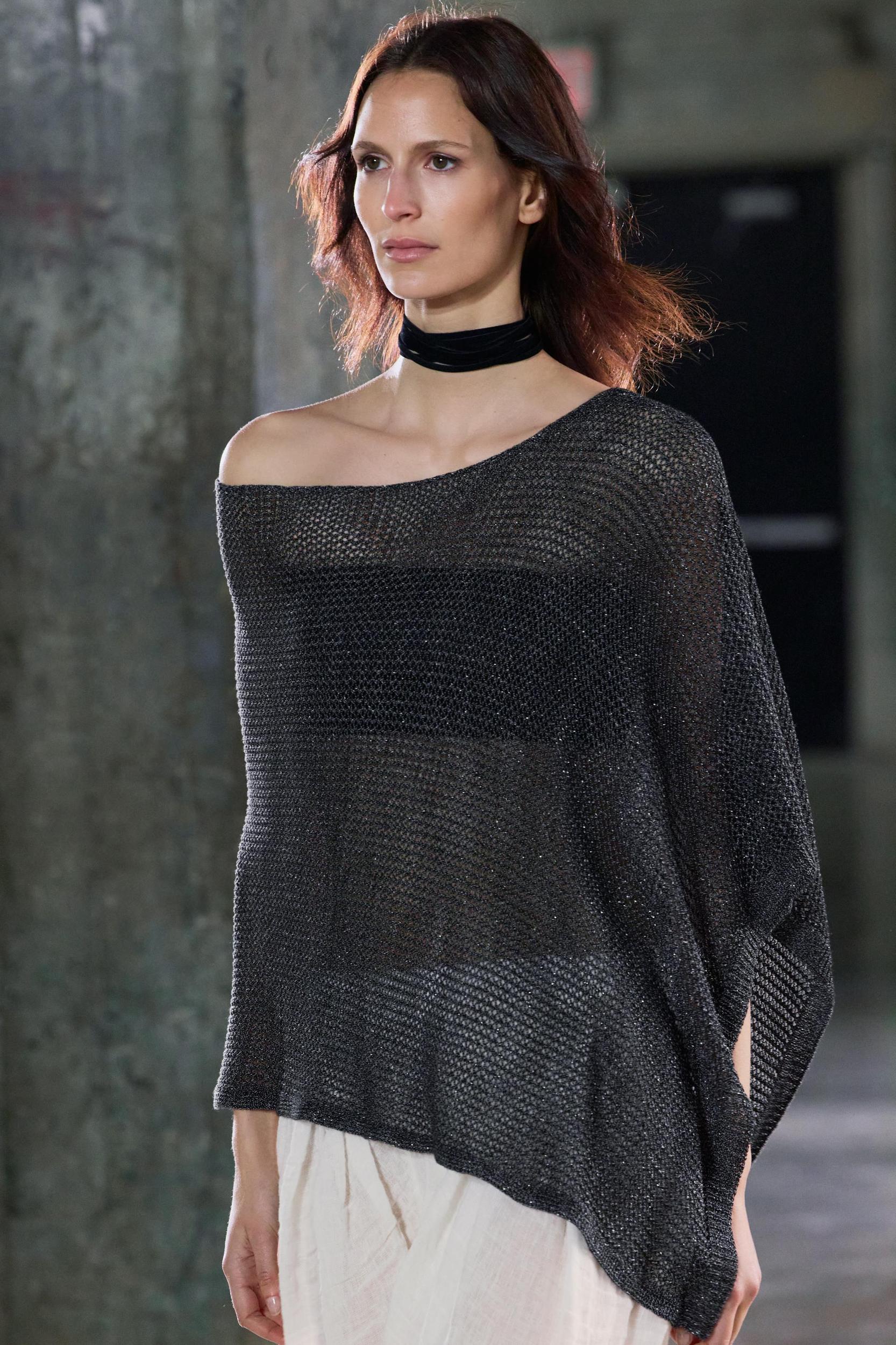 METALLIC THREAD CUT-OUT KNIT CAPE Product Image