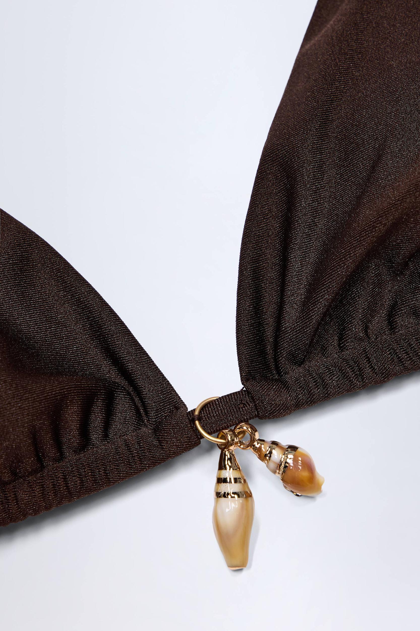 Charm-Detail Triangle Bikini Top in Dark Chocolate Product Image