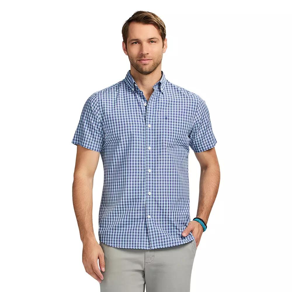 Men's IZOD Breeze Short Sleeve Button Down Shirt, Size: XL, Blue Plaid Product Image
