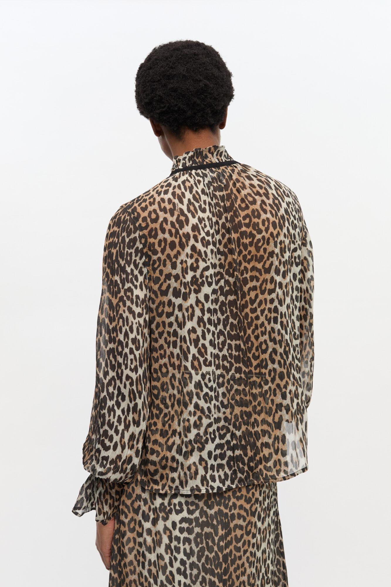 Leopard Print Chiffon Tie String Shirt Product Image