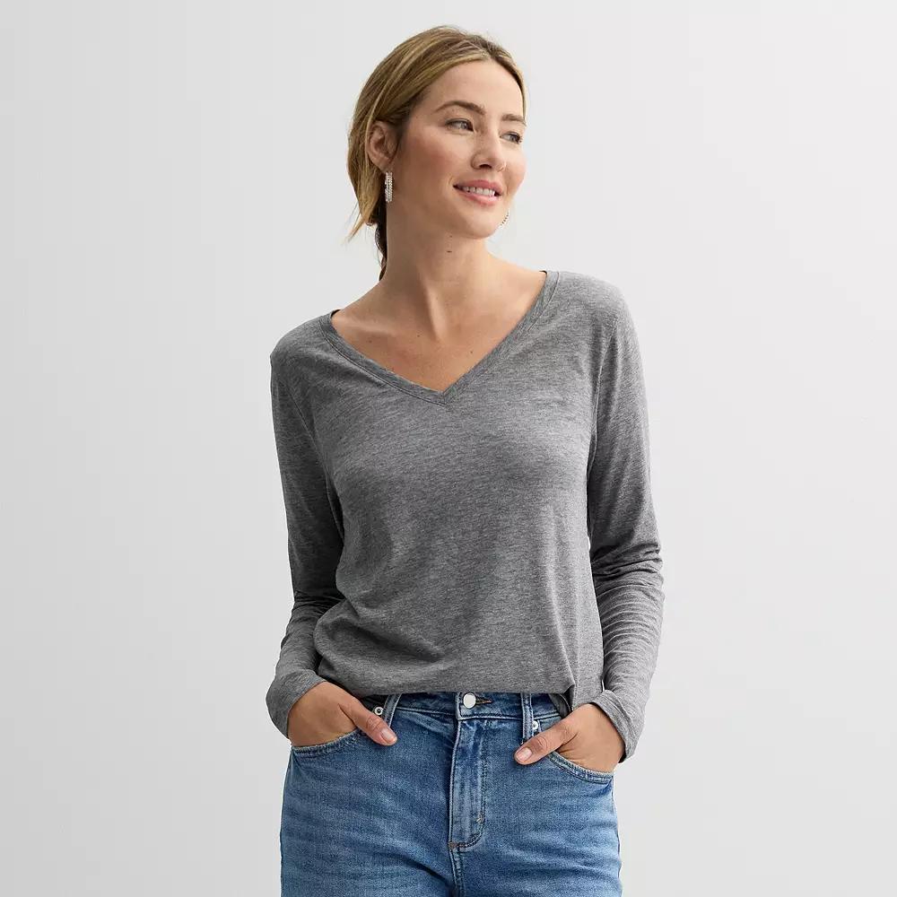 Petite Sonoma Goods For Life® Everyday Long Sleeve V-Neck T-Shirt, Women's,  Product Image
