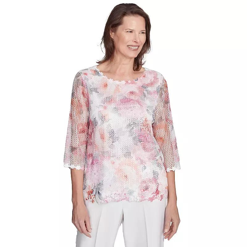 Women's Alfred Dunner Floral Mesh Watercolor Top,  Product Image