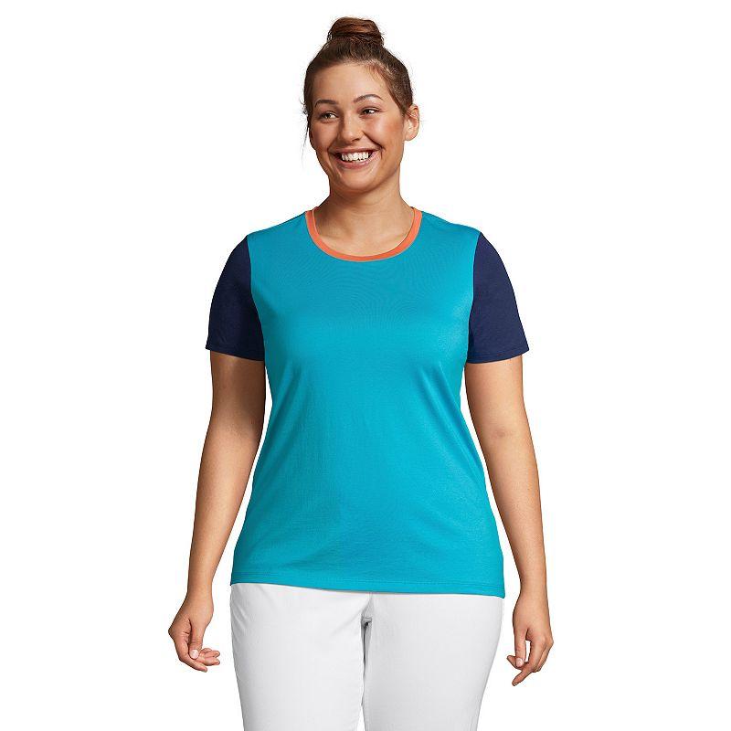 Plus Size Lands' End Relaxed Supima Cotton Crewneck Tee, Women's, Size: 1XL, Deep  Blue Block Product Image