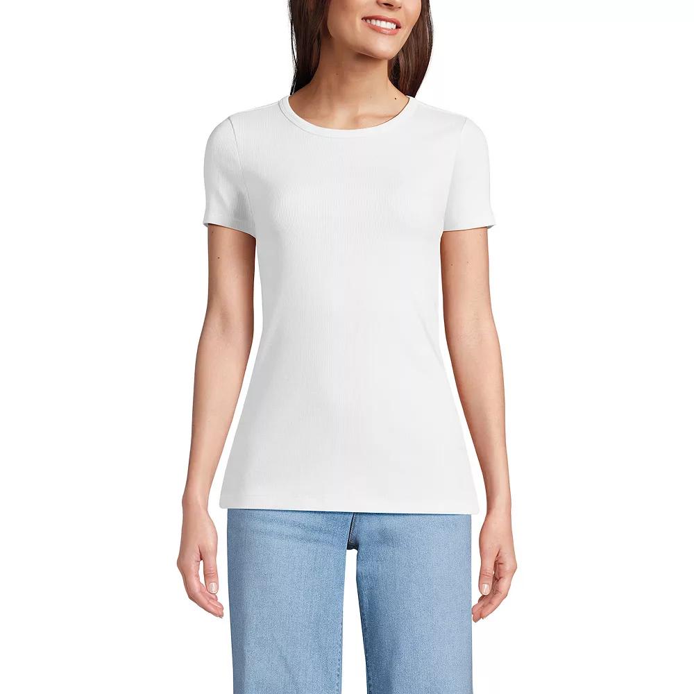 Petite Lands' End Short Sleeve Micro Rib Crewneck T-Shirt, Women's,  Product Image
