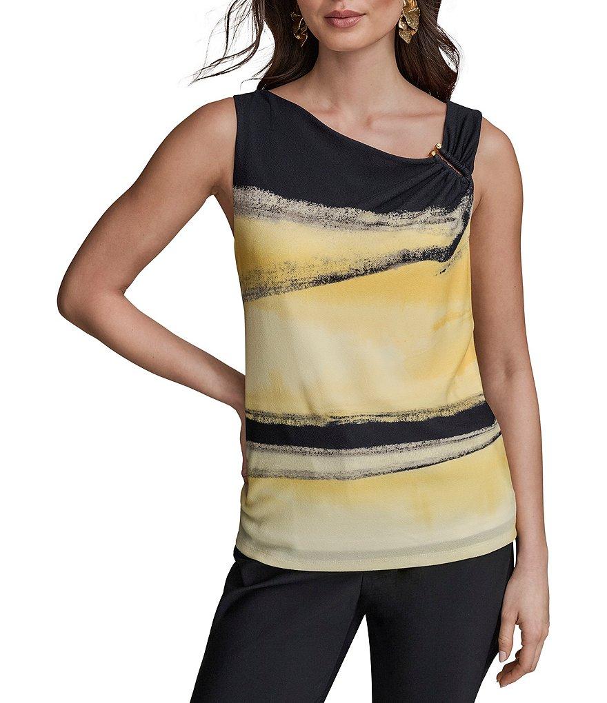 Donna Karan Printed Asymmetric Neck Sleeveless Top Product Image