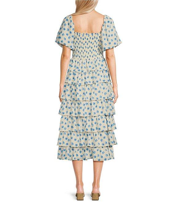 Midnight Doll Puff Short Sleeve Tiered Ruffle Dress Product Image