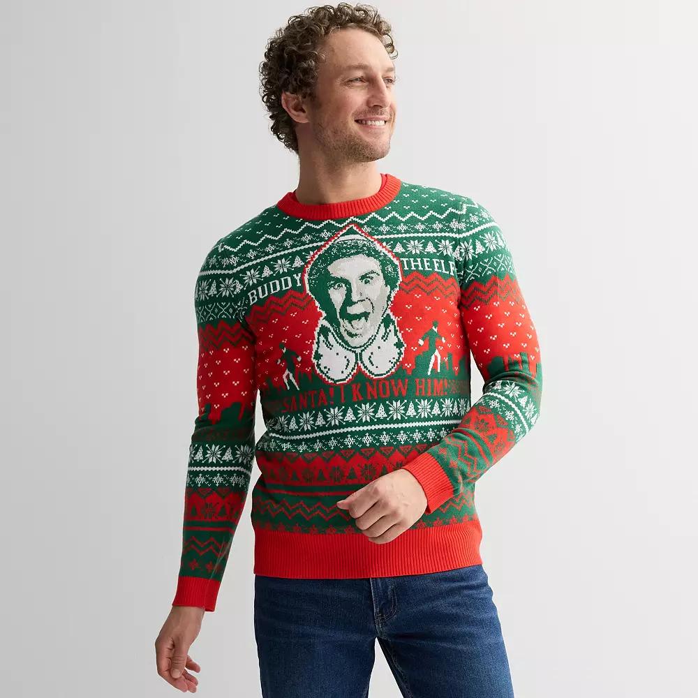Men's Buddy The Elf Graphic Intarsia Sweater, Size: Medium, Green Product Image