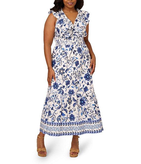 Adrianna by Adrianna Papell Plus Size Floral Printed Ruffle Maxi Dress Product Image