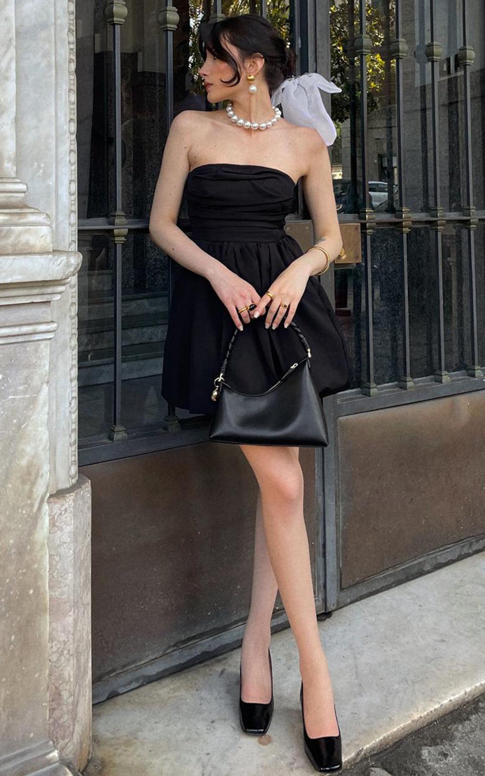 Shaima Mini Dress - Strapless Bubble Hem Dress in Black Product Image