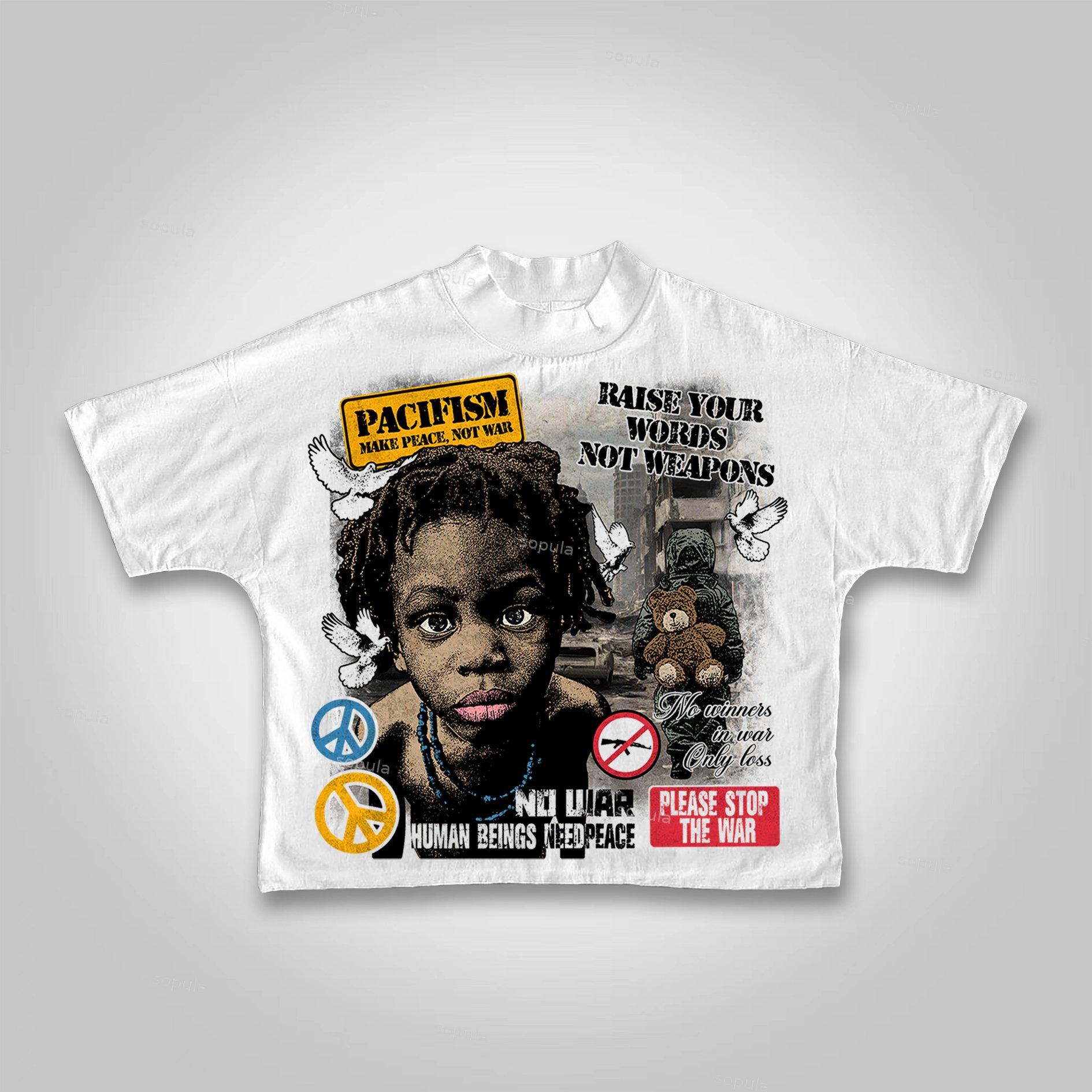 Sopula Human Beings Need Peace, Not War. Vintage Graphics Cropped T-Shirts Product Image