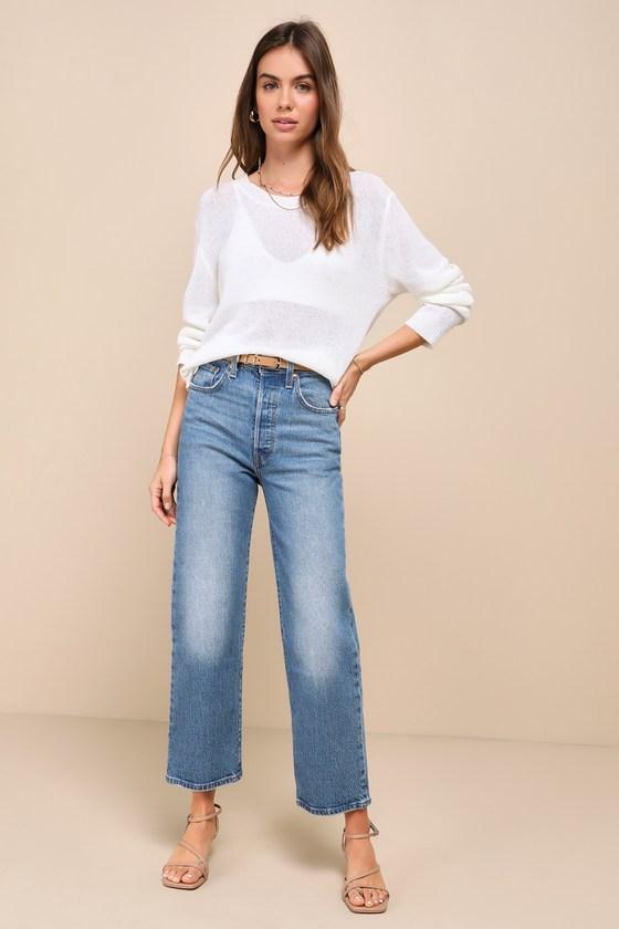 Clean Aesthetic White Long Sleeve Sweater Top Product Image