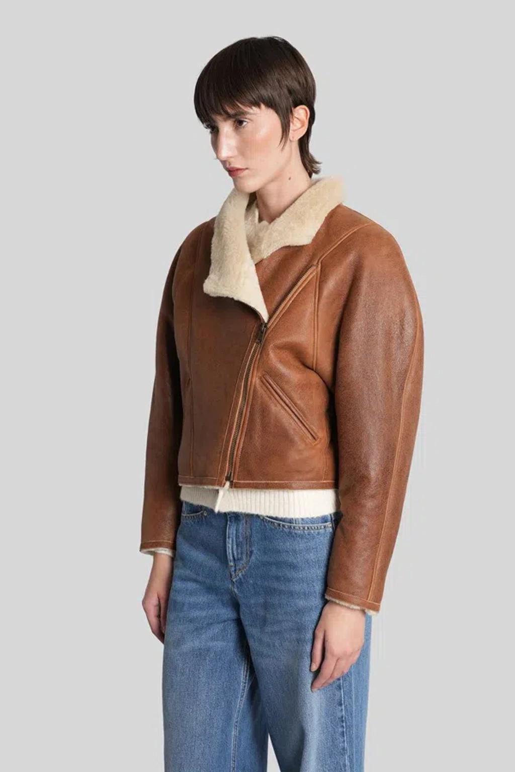 ISABEL MARANT Cropped Jacket In Smooth Lambskin In Brown Product Image