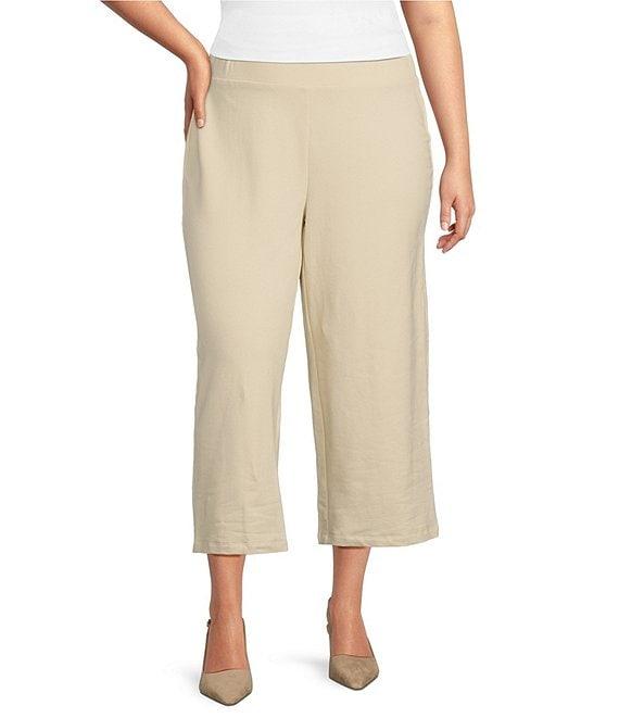 Anne Klein Plus Size French Terry Pull On Wide Leg Crop Trousers Product Image