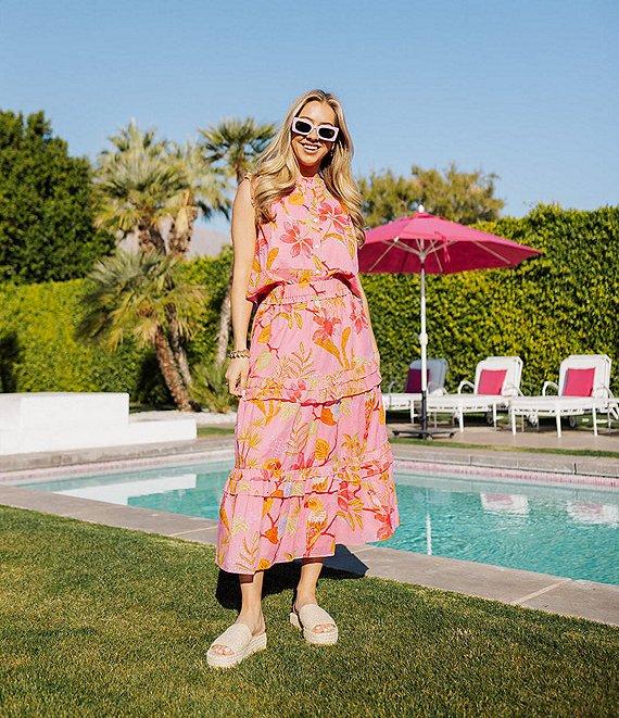 J.Marie Coordinating Woven Playa Button Up Ruffle Top Product Image