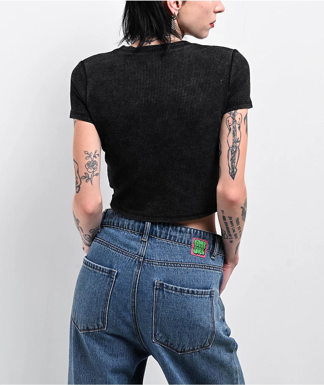 Zine Carmina Caviar Mineral Wash Thermal Crop T-Shirt Product Image