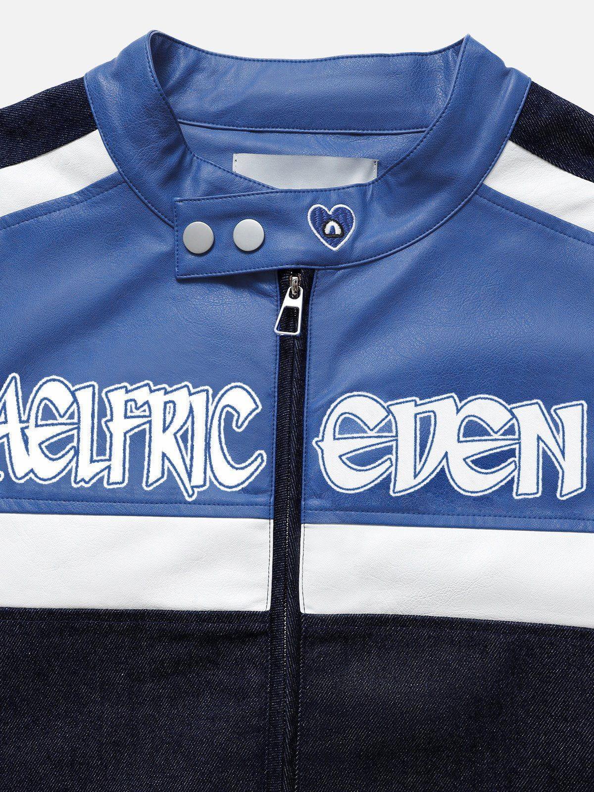 Aelfric Eden Denim Faux Leather Patchwork Jacket Product Image