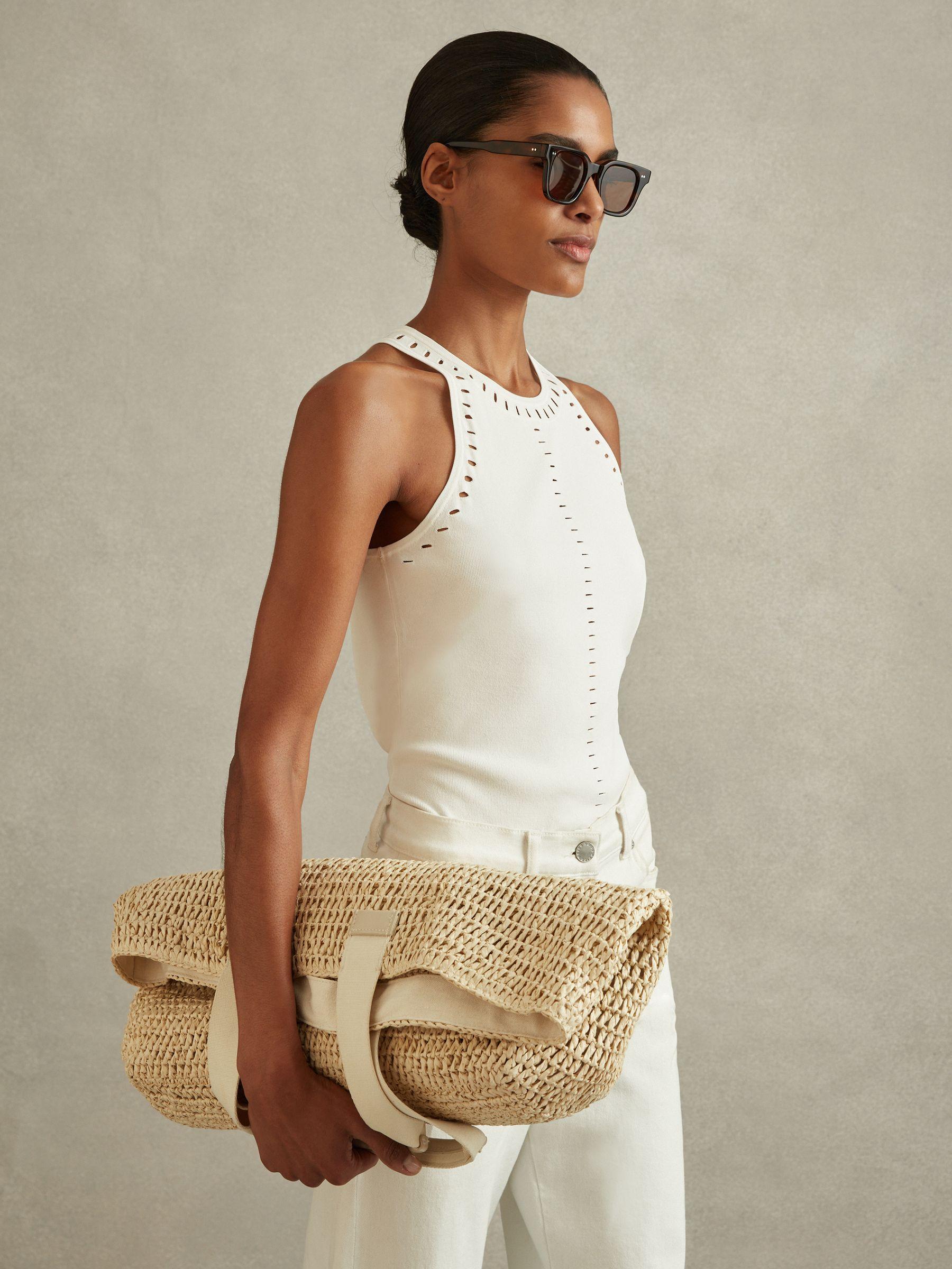 Fitted Cut-Out Detail Vest in Ivory Product Image