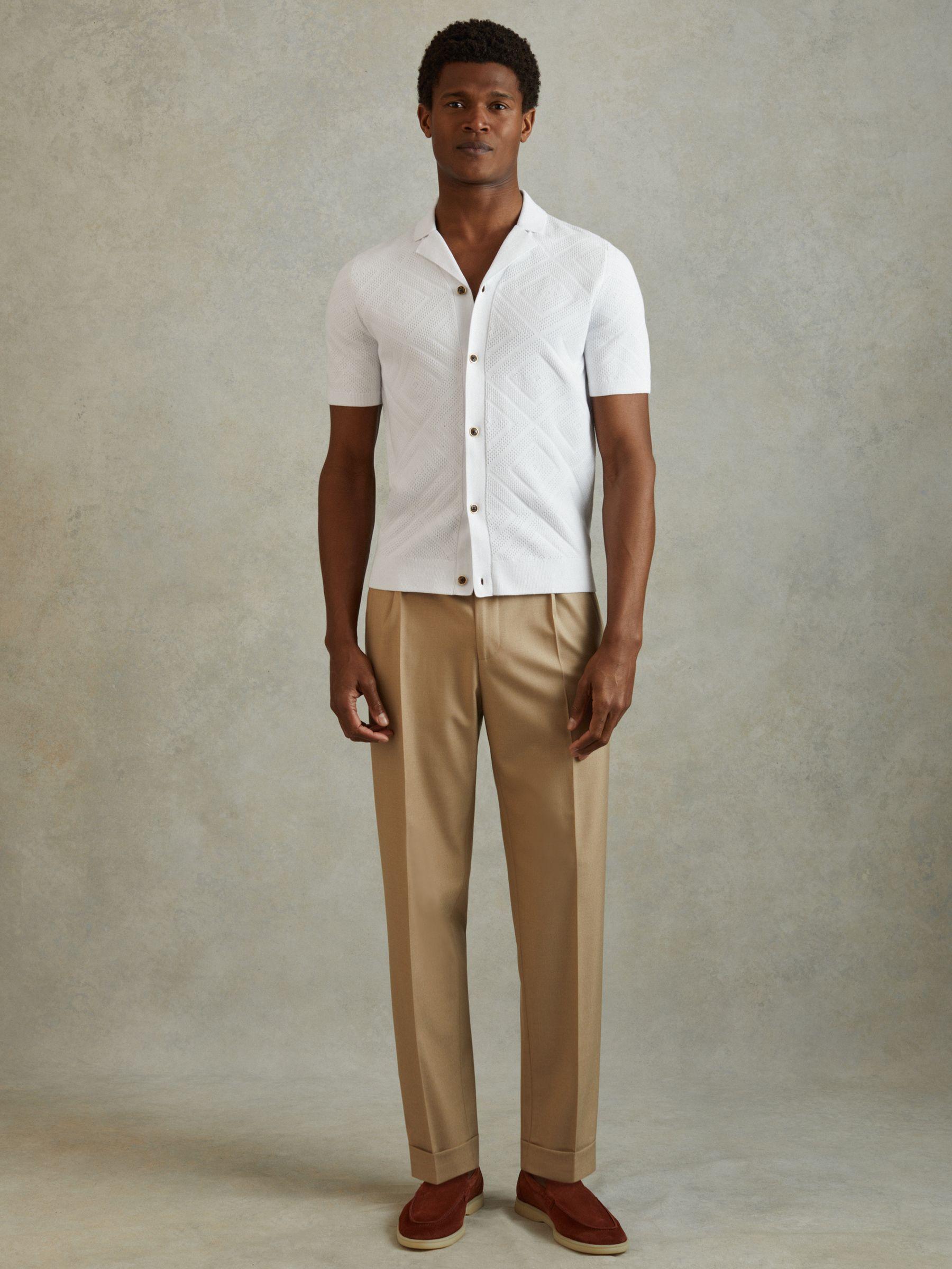 Cuban Collar 100% Cotton Shirt in White Product Image