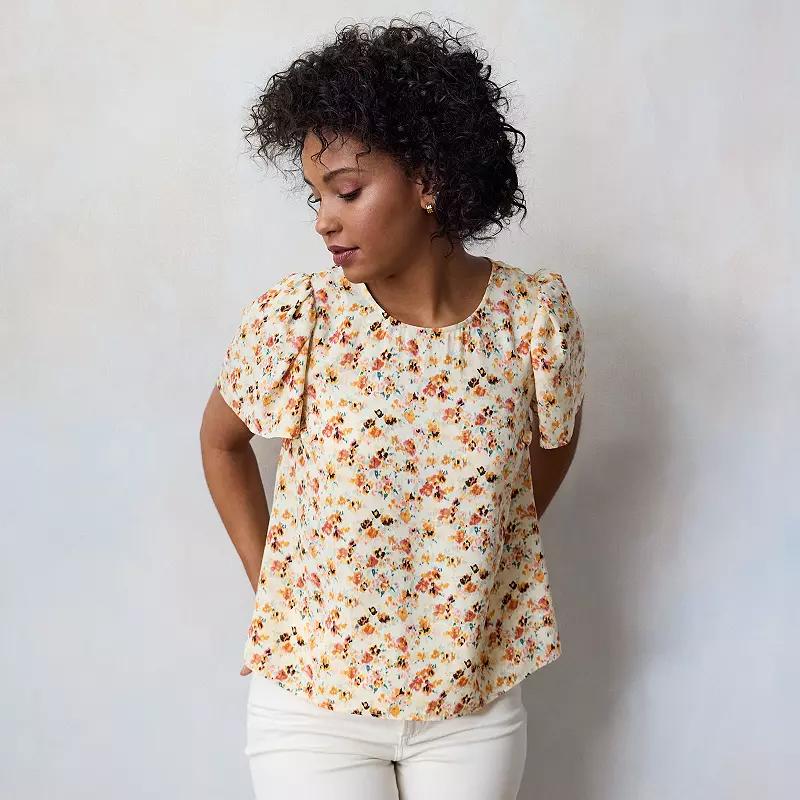 Petite LC Lauren Conrad Flutter Sleeve Woven Top, Women's, Size: XS Petite, Yellow Lexi Wallpaper Product Image