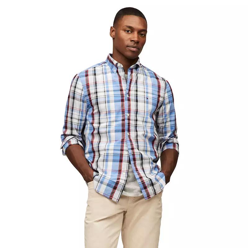 Men's Tommy Hilfiger Long Sleeve Check Flex Poplin Shirt,  Product Image
